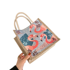 Women's Retro Small Tote Bag w/ Theater Girl/Mushroom/Flamingo Pattern