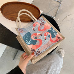 Women's Retro Small Tote Bag w/ Theater Girl/Mushroom/Flamingo Pattern