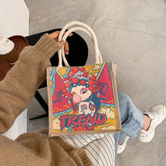 Women's Retro Small Tote Bag w/ Theater Girl/Mushroom/Flamingo Pattern
