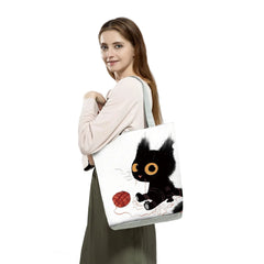 Eco-Friendly Foldable Cat Tote Bag Large Capacity Animal Print Shopping Bag