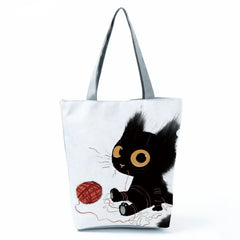 Eco-Friendly Foldable Cat Tote Bag Large Capacity Animal Print Shopping Bag