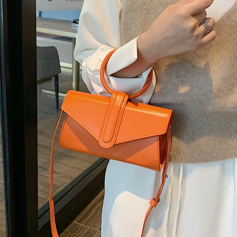 Women's Small Retro Leather Shoulder Bag Yellow Orange Crossbody Fanny Pack