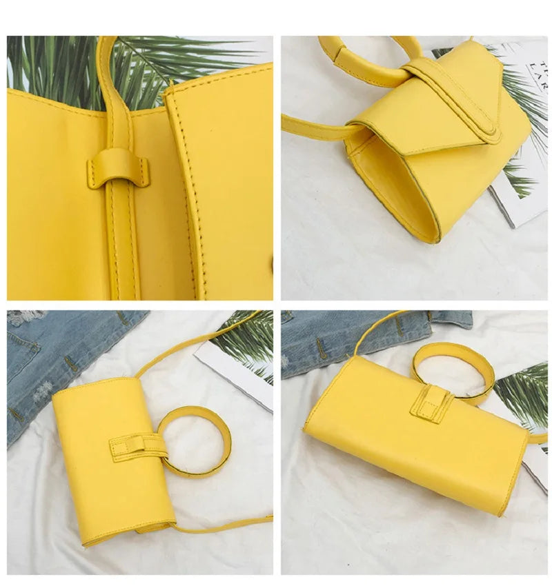 Women's Small Retro Leather Shoulder Bag Yellow Orange Crossbody Fanny Pack