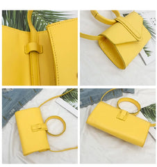 Women's Small Retro Leather Shoulder Bag Yellow Orange Crossbody Fanny Pack
