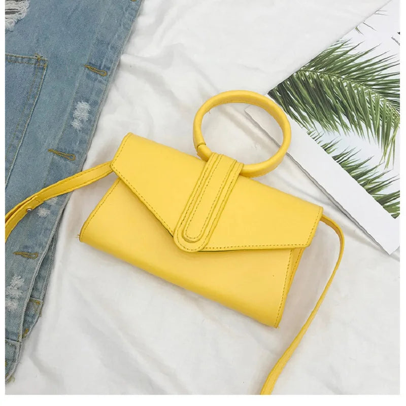 Women's Small Retro Leather Shoulder Bag Yellow Orange Crossbody Fanny Pack