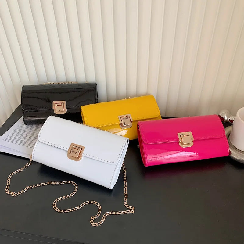 Pink Chain Crossbody Purse Yellow Leather Shoulder Bags for Women
