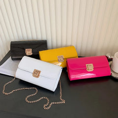 Pink Chain Crossbody Purse Yellow Leather Shoulder Bags for Women