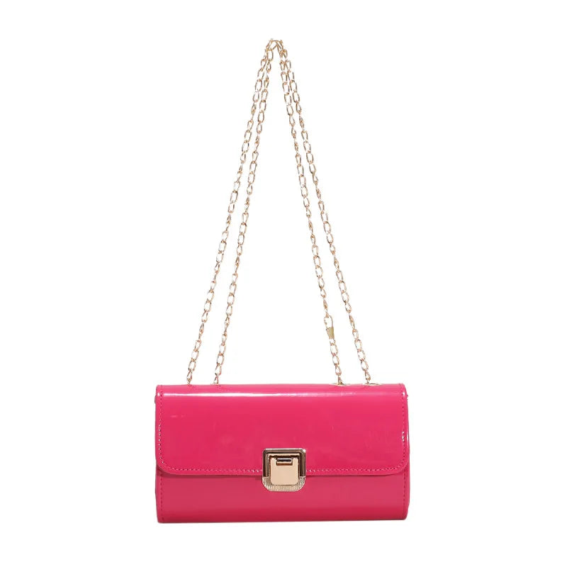 Pink Chain Crossbody Purse Yellow Leather Shoulder Bags for Women