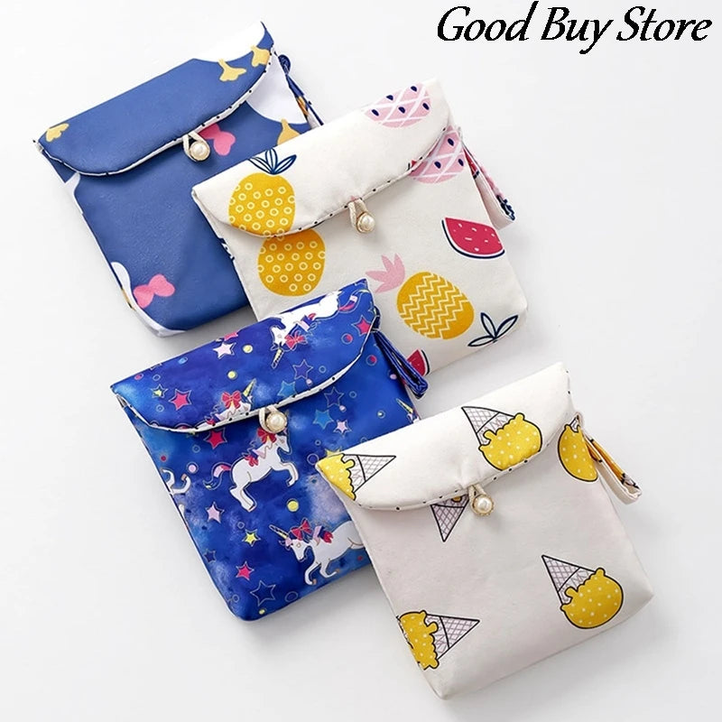 Women Sanitary Napkin Tampon Storage Bag Makeup Purse Cartoon Wallet