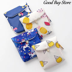 Women Sanitary Napkin Tampon Storage Bag Makeup Purse Cartoon Wallet