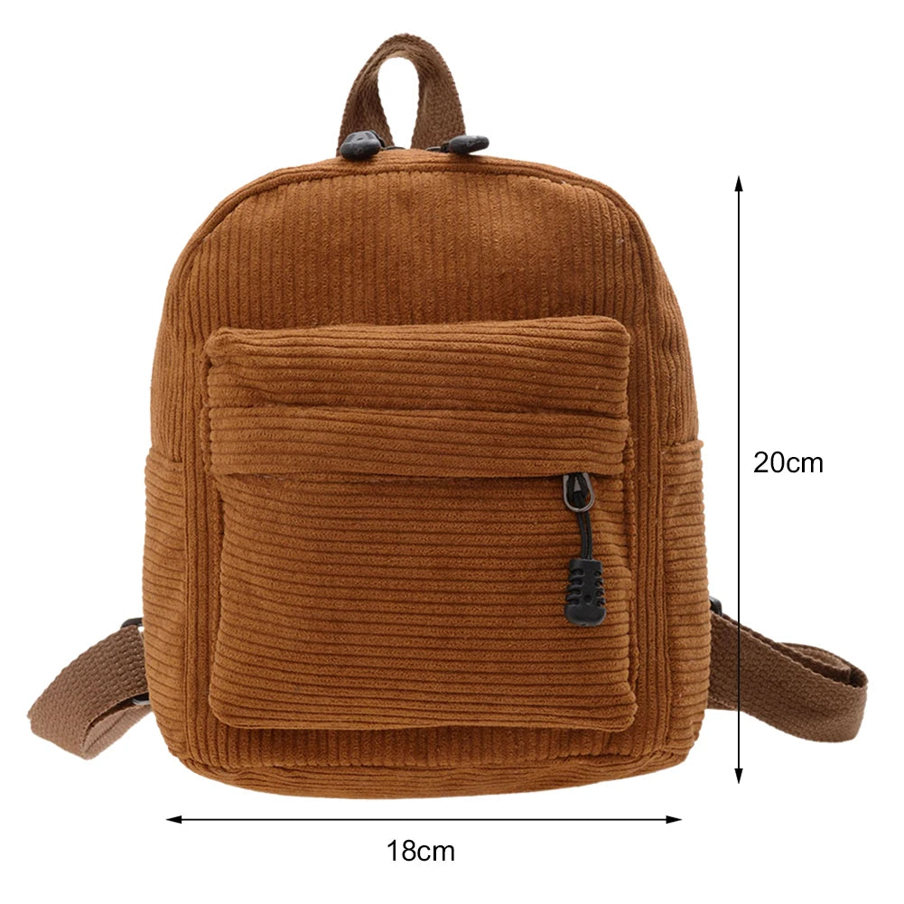 Women Corduroy Backpack Autumn Winter Small Rucksack