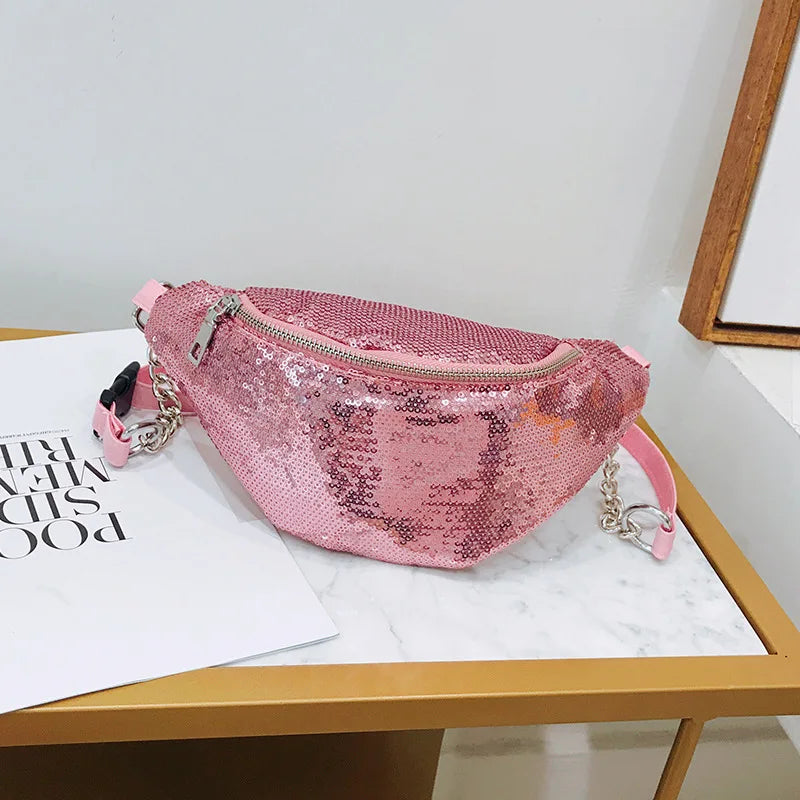 Women Sequin Fanny Pack Waist Bag Glitter Bum Belts Bags Waist Packs
