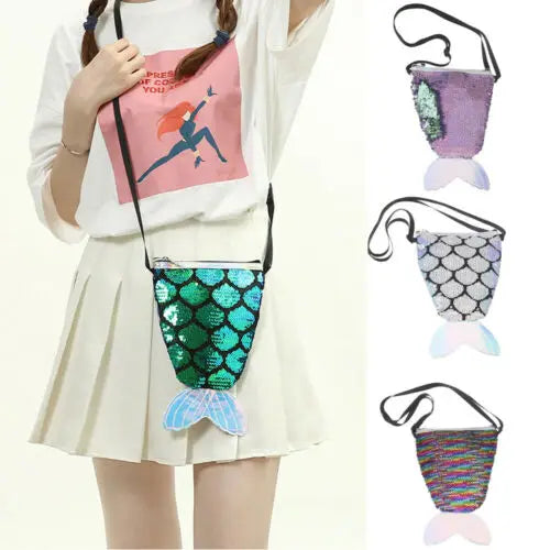 Women Sequins Small Shoulder Bag Crossbody Handbag Girl Cartoon Beach Bags