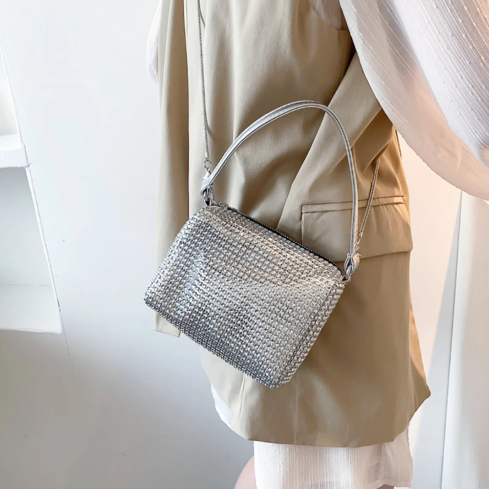 Rhinestone Shoulder Bag Chain Clutch Messenger Bag Crossbody Purse