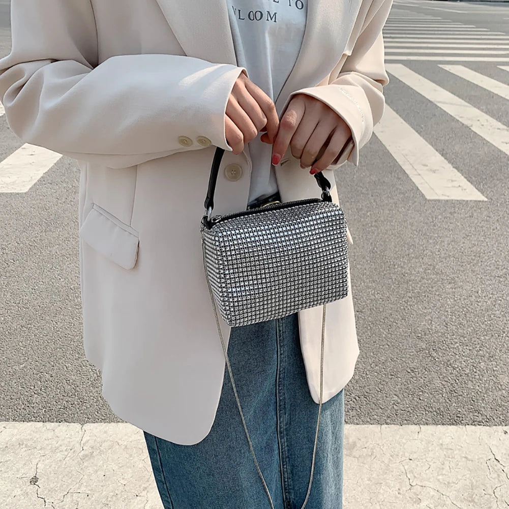 Rhinestone Shoulder Bag Chain Clutch Messenger Bag Crossbody Purse