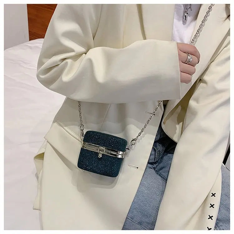 Sequined Bucket Bag Evening Bridal Chains Mini Lipstick Clutch