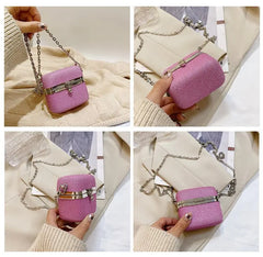 Sequined Bucket Bag Evening Bridal Chains Mini Lipstick Clutch