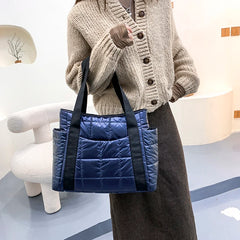 Women Large Padded Shoulder Bag Winter Knitting Tote Handbag