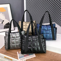 Women Large Padded Shoulder Bag Winter Knitting Tote Handbag