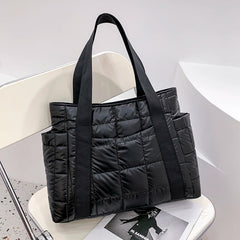 Women Large Padded Shoulder Bag Winter Knitting Tote Handbag