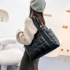 Women Large Padded Shoulder Bag Winter Knitting Tote Handbag
