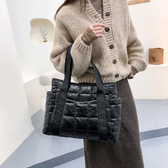 Women Large Padded Shoulder Bag Winter Knitting Tote Handbag