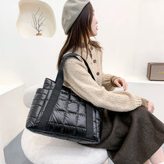 Women Large Padded Shoulder Bag Winter Knitting Tote Handbag