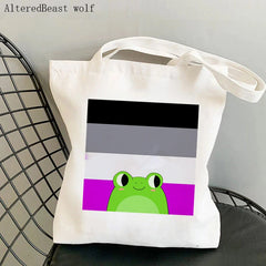 Rainbow Pride Flag Frog LGBT Bag Harajuku Shopping Canvas Shopper Bag