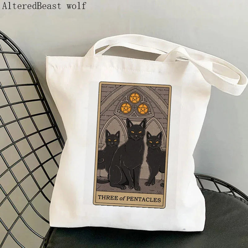 The World Tarot Printed Shopper Bag Harajuku Canvas Tote Shoulder Lady Bag