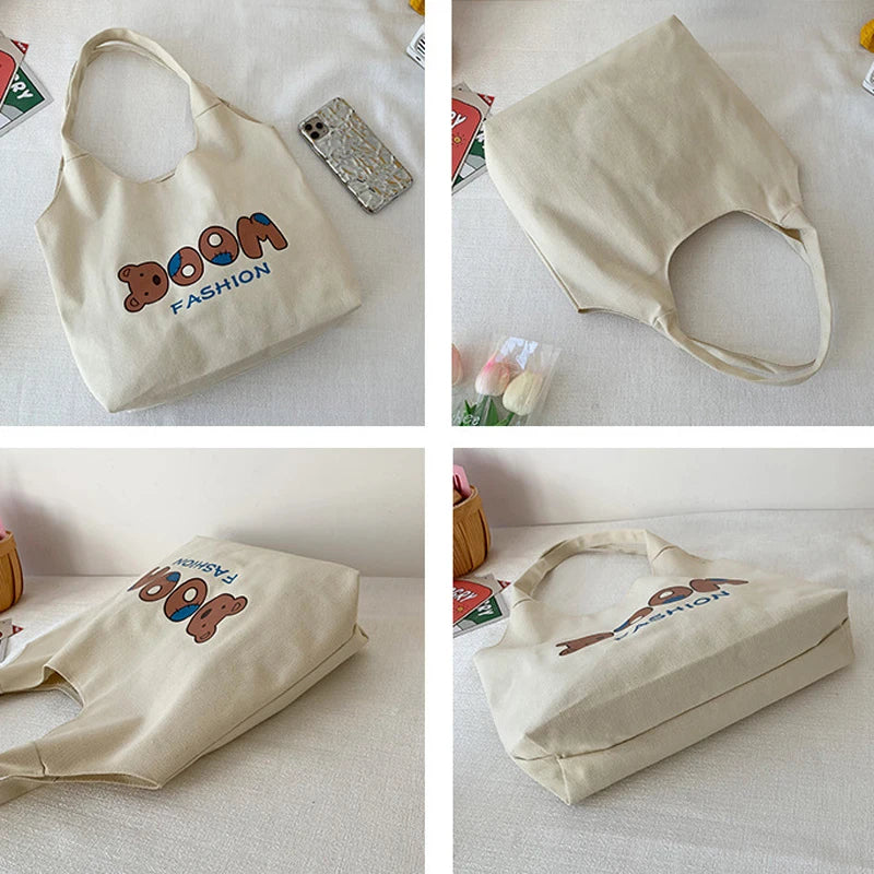 Women Bear Canvas Tote Bag Large Capacity Handbag