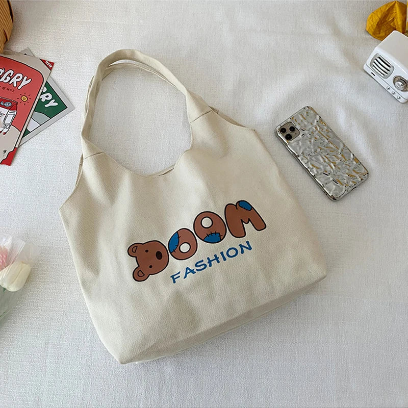 Women Bear Canvas Tote Bag Large Capacity Handbag