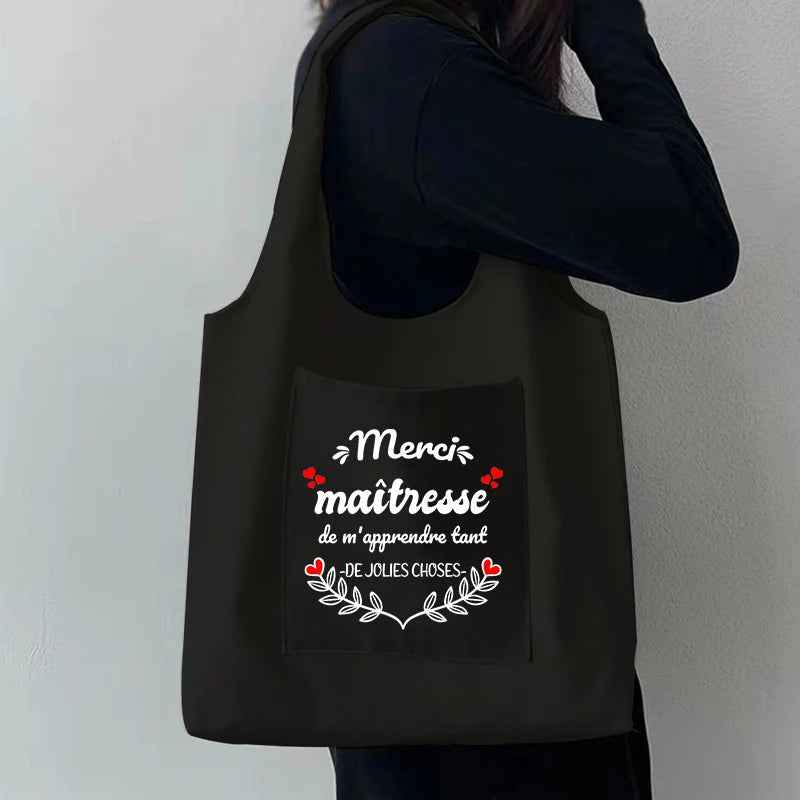 Women Shopping Bag Thank You Mistress Print Shoulder Bag Reusable
