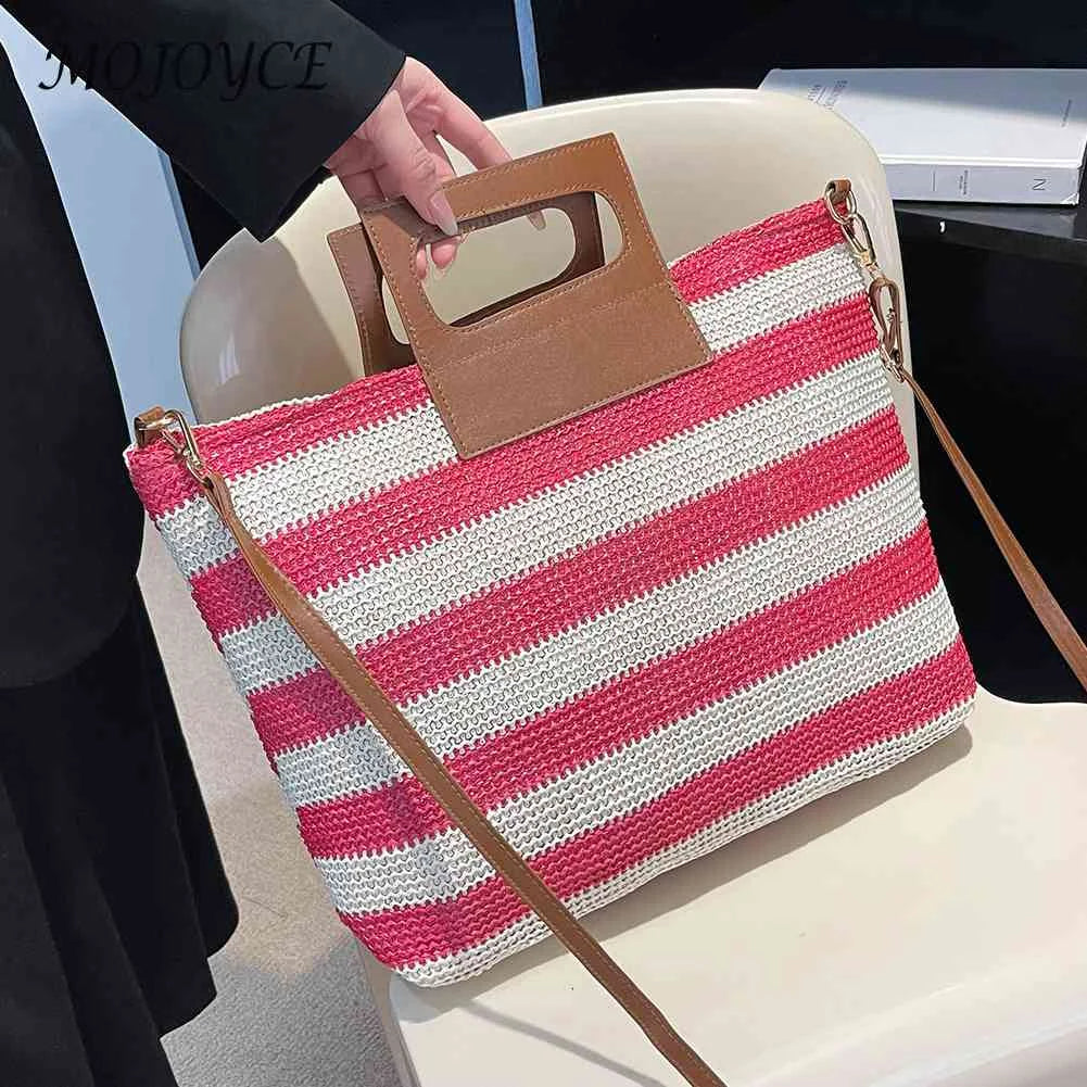Knit Crossbody Bag Striped Large Capacity Soft Zipper for Travel