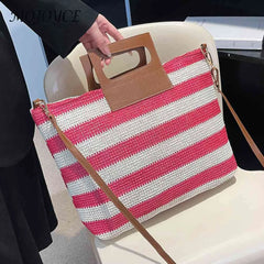 Knit Crossbody Bag Striped Large Capacity Soft Zipper for Travel