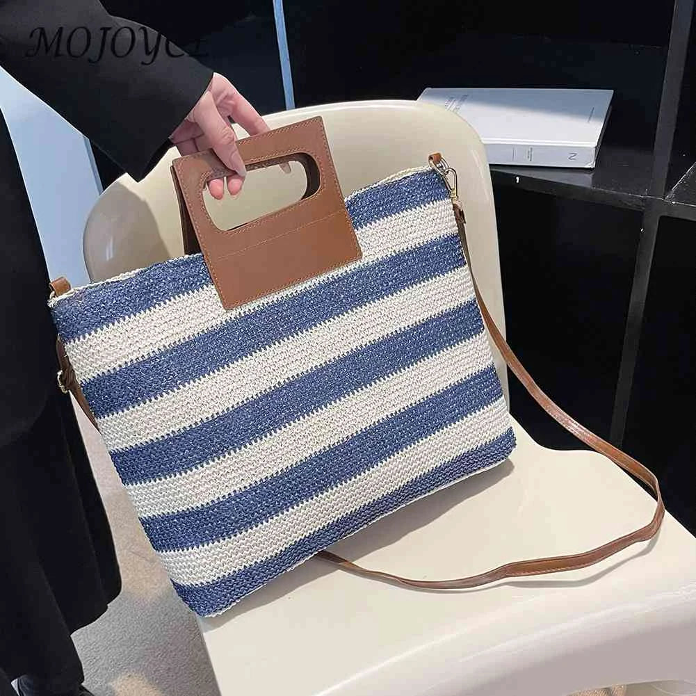 Knit Crossbody Bag Striped Large Capacity Soft Zipper for Travel
