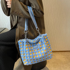 Plaid Zipper Handbag Casual Tote Bag for Women