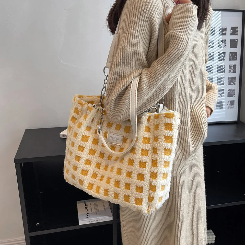 Plaid Zipper Handbag Casual Tote Bag for Women