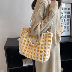 Plaid Zipper Handbag Casual Tote Bag for Women