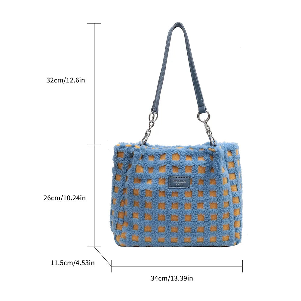Plaid Zipper Handbag Casual Tote Bag for Women