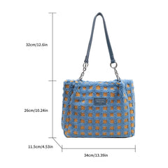 Plaid Zipper Handbag Casual Tote Bag for Women