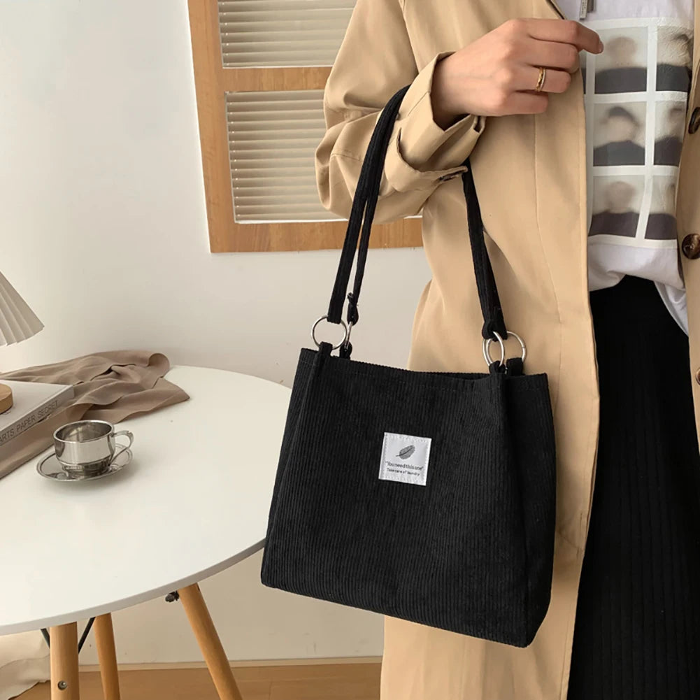 Women Shoulder Bag Stylish Handbag Totes High Capacity Corduroy B