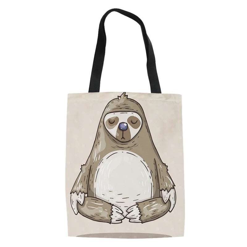 Sloth Print Canvas Shoulder Tote Bag for Women