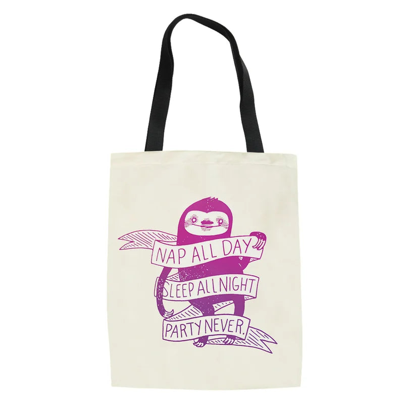 Sloth Print Canvas Shoulder Tote Bag for Women