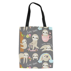Sloth Print Canvas Shoulder Tote Bag for Women