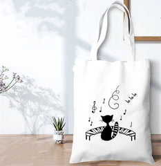 Musical Instrument Canvas Tote Bag Eco Reusable Harajuku Book Bag
