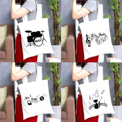 Musical Instrument Canvas Tote Bag Eco Reusable Harajuku Book Bag