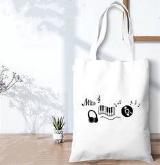 Musical Instrument Canvas Tote Bag Eco Reusable Harajuku Book Bag