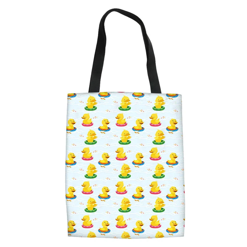 Women Duck Print Canvas Tote Shoulder Bag Travel Storage Pouch