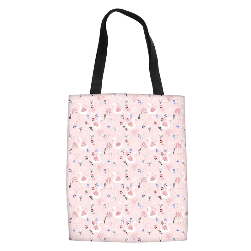 Women Duck Print Canvas Tote Shoulder Bag Travel Storage Pouch