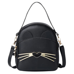 Cat Crossbody Shoulder Backpack Leather Purse Teen Messenger Bag